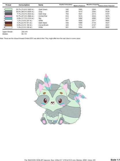 Raccoon embroidery designs - Indian Animal embroidery design machine embroidery pattern - Woodland animal embroidery file - Boy embroidery Marcia Embroidery