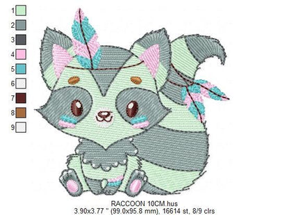 Raccoon embroidery designs - Indian Animal embroidery design machine embroidery pattern - Woodland animal embroidery file - Boy embroidery Marcia Embroidery