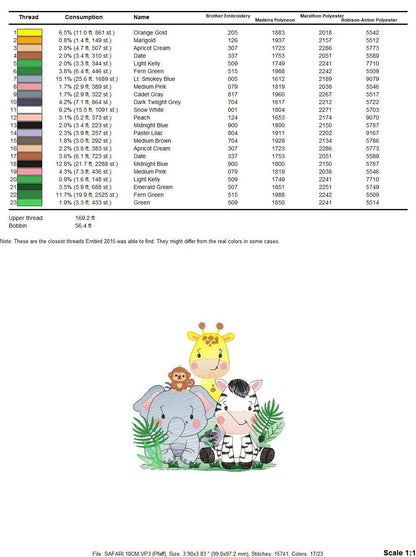 Safari embroidery designs - Animals embroidery design machine embroidery pattern - Elephant embroidery file - Zebra embroidery Giraffe Marcia Embroidery