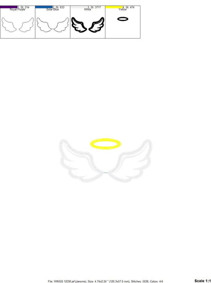 Angel wings embroidery designs - Angel embroidery design machine embroidery pattern - Angel applique design - Halo embroidery angel applique