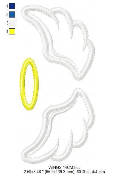 Angel wings embroidery designs - Angel embroidery design machine embroidery pattern - Angel applique design - Halo embroidery angel applique