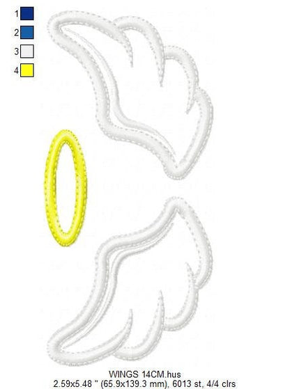 Angel wings embroidery designs - Angel embroidery design machine embroidery pattern - Angel applique design - Halo embroidery angel applique