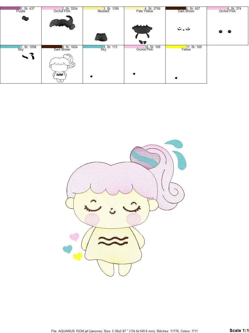 Aquarius girl embroidery designs - Zodiac Signs embroidery design machine embroidery pattern - Pixie embroidery file - Aquarius Zodiac Sign