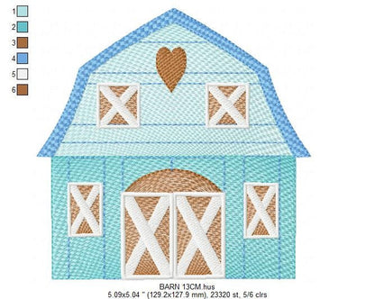 Barn animals embroidery design - Farm embroidery designs machine embroidery pattern - Horse shed pig sheep embroidery file - Farm building