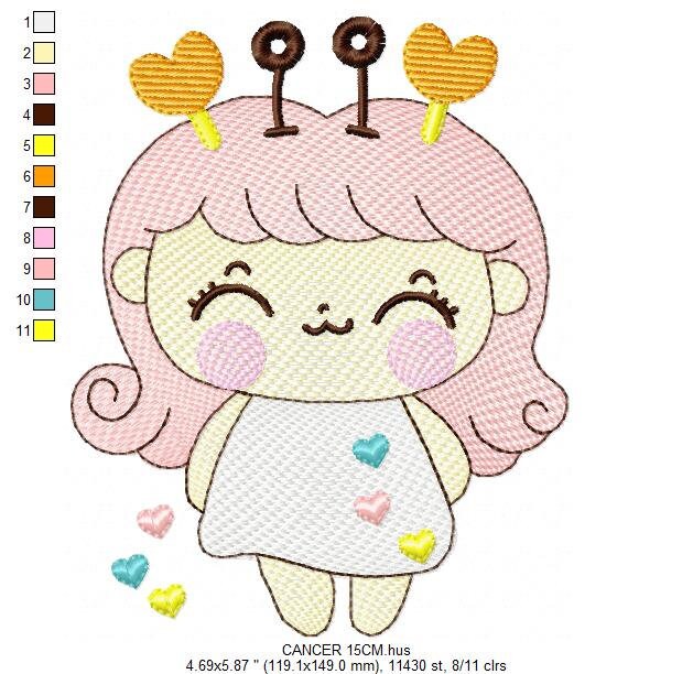 Cancer girl embroidery designs - Zodiac Signs embroidery design machine embroidery pattern - Pixie embroidery file - Cancer Zodiac Sign pes Marcia Embroidery