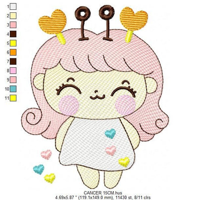 Cancer girl embroidery designs - Zodiac Signs embroidery design machine embroidery pattern - Pixie embroidery file - Cancer Zodiac Sign pes Marcia Embroidery