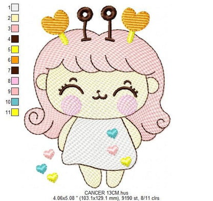 Cancer girl embroidery designs - Zodiac Signs embroidery design machine embroidery pattern - Pixie embroidery file - Cancer Zodiac Sign pes Marcia Embroidery