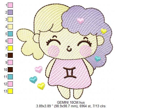 Gemini girl embroidery designs - Zodiac Signs embroidery design machine embroidery pattern - Pixie embroidery file - Gemini Zodiac Sign pes - Marcia Embroidery