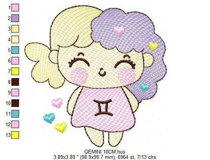 Gemini girl embroidery designs - Zodiac Signs embroidery design machine embroidery pattern - Pixie embroidery file - Gemini Zodiac Sign pes - Marcia Embroidery