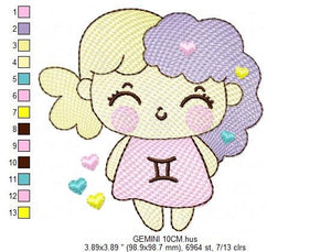 Gemini girl embroidery designs - Zodiac Signs embroidery design machine embroidery pattern - Pixie embroidery file - Gemini Zodiac Sign pes