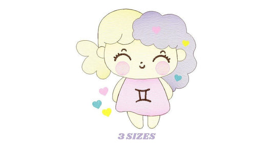 Gemini girl embroidery designs - Zodiac Signs embroidery design machine embroidery pattern - Pixie embroidery file - Gemini Zodiac Sign pes - Marcia Embroidery