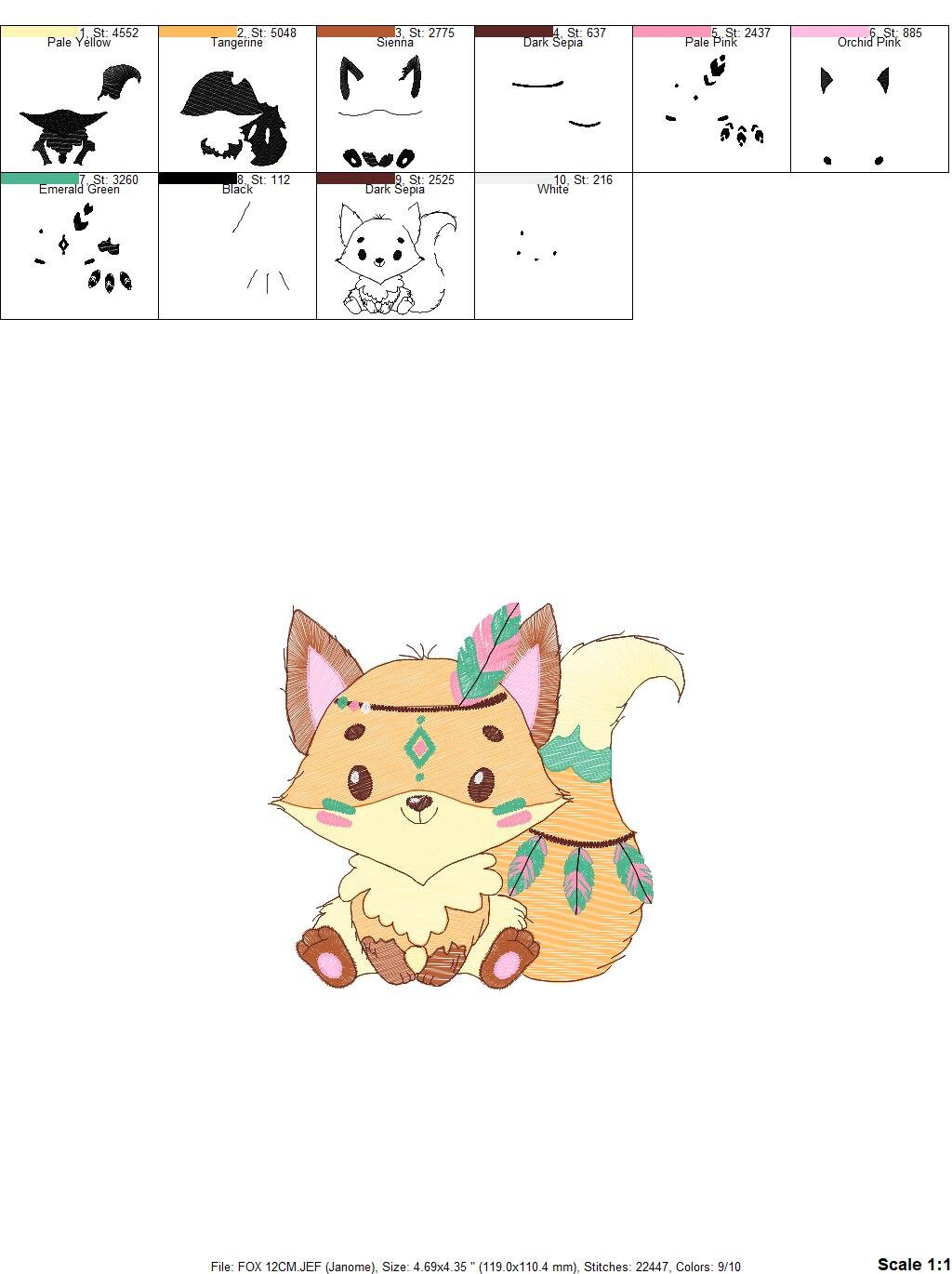 Red Fox embroidery designs - Woodland animal embroidery design machine embroidery pattern - forest fox filled design baby girl embroidery - Marcia Embroidery