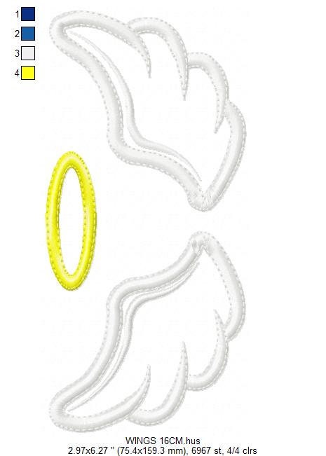 Angel wings embroidery designs - Angel embroidery design machine embroidery pattern - Angel applique design - Halo embroidery angel applique