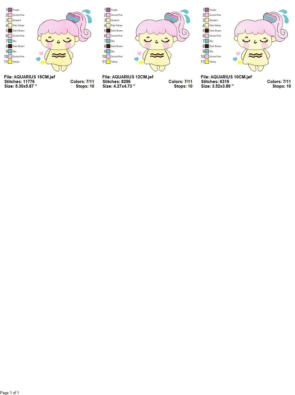 Aquarius girl embroidery designs - Zodiac Signs embroidery design machine embroidery pattern - Pixie embroidery file - Aquarius Zodiac Sign