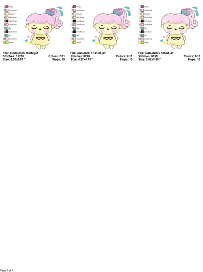 Aquarius girl embroidery designs - Zodiac Signs embroidery design machine embroidery pattern - Pixie embroidery file - Aquarius Zodiac Sign