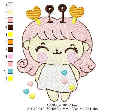 Cancer girl embroidery designs - Zodiac Signs embroidery design machine embroidery pattern - Pixie embroidery file - Cancer Zodiac Sign pes Marcia Embroidery