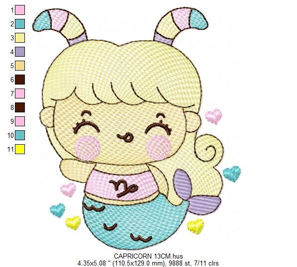 Capricorn girl embroidery designs - Zodiac embroidery design machine embroidery pattern - Pixie Fairy Fantasy - Capricorn Astrological Sign - Marcia Embroidery