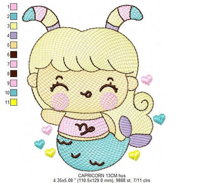 Capricorn girl embroidery designs - Zodiac embroidery design machine embroidery pattern - Pixie Fairy Fantasy - Capricorn Astrological Sign - Marcia Embroidery