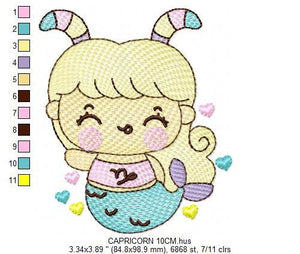 Capricorn girl embroidery designs - Zodiac Signs embroidery design machine embroidery pattern - Pixie embroidery file  Capricorn Zodiac Sign