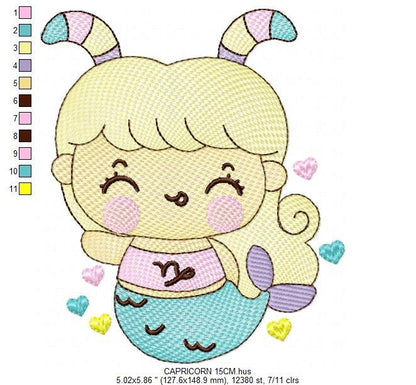 Capricorn girl embroidery designs - Zodiac embroidery design machine embroidery pattern - Pixie Fairy Fantasy - Capricorn Astrological Sign - Marcia Embroidery