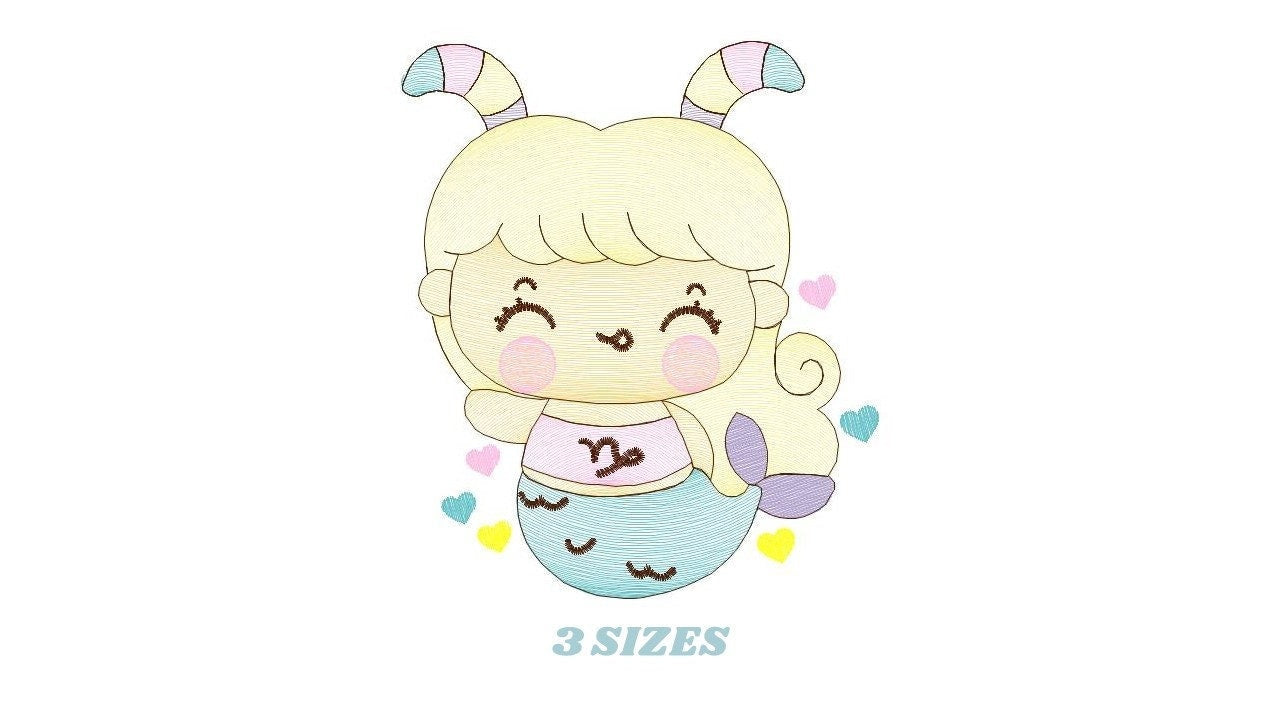 Capricorn girl embroidery designs - Zodiac embroidery design machine embroidery pattern - Pixie Fairy Fantasy - Capricorn Astrological Sign - Marcia Embroidery