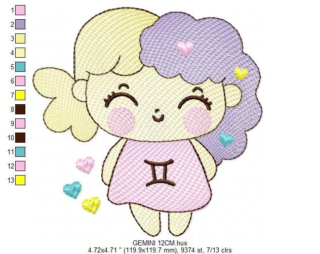 Gemini girl embroidery designs - Zodiac Signs embroidery design machine embroidery pattern - Pixie embroidery file - Gemini Zodiac Sign pes - Marcia Embroidery