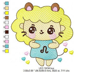 Leo girl embroidery designs - Zodiac Signs embroidery design machine embroidery pattern - Pixie Fantasy Fairy - Leo Astrological Sign Lion