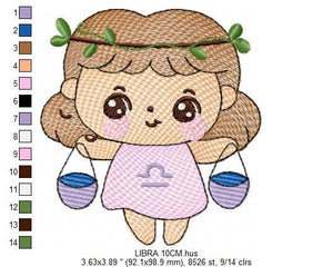 Libra girl embroidery designs - Zodiac Signs embroidery design machine embroidery pattern - Pixie embroidery file - Libra Zodiac Sign