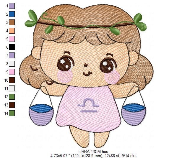 Libra girl embroidery designs - Zodiac Signs embroidery design machine embroidery pattern - Pixie Fantasy Fairy - Libra Astrological Sign Marcia Embroidery