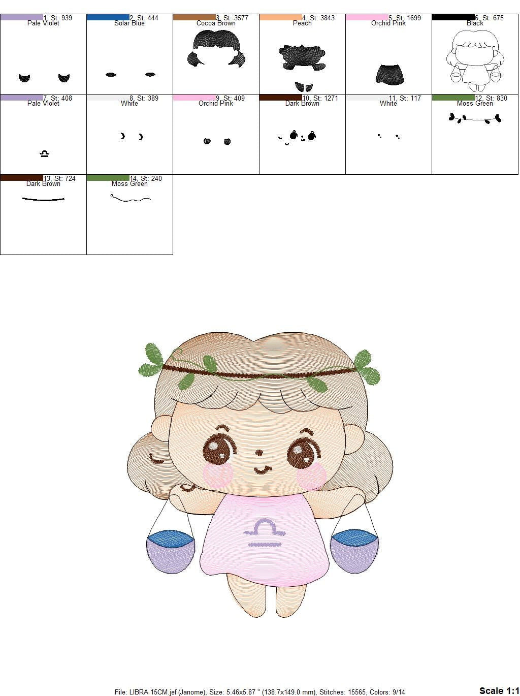 Libra girl embroidery designs - Zodiac Signs embroidery design machine embroidery pattern - Pixie Fantasy Fairy - Libra Astrological Sign Marcia Embroidery