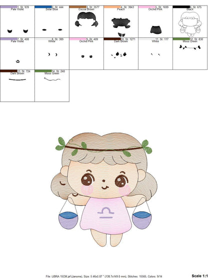 Libra girl embroidery designs - Zodiac Signs embroidery design machine embroidery pattern - Pixie Fantasy Fairy - Libra Astrological Sign Marcia Embroidery