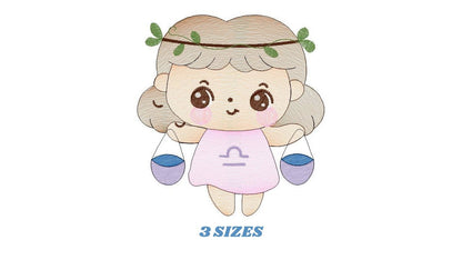 Libra girl embroidery designs - Zodiac Signs embroidery design machine embroidery pattern - Pixie Fantasy Fairy - Libra Astrological Sign Marcia Embroidery