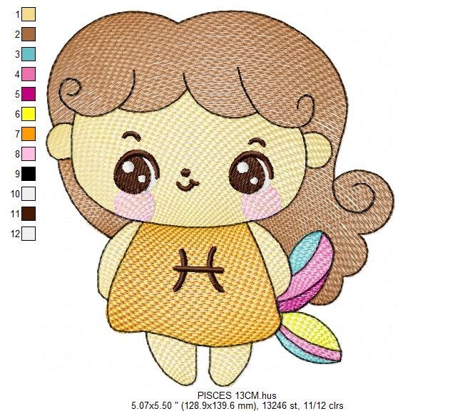 Pisces girl embroidery designs - Zodiac Signs embroidery design machine embroidery pattern - Pixie Fantasy Fairy - Pisces Astrological Sign Marcia Embroidery