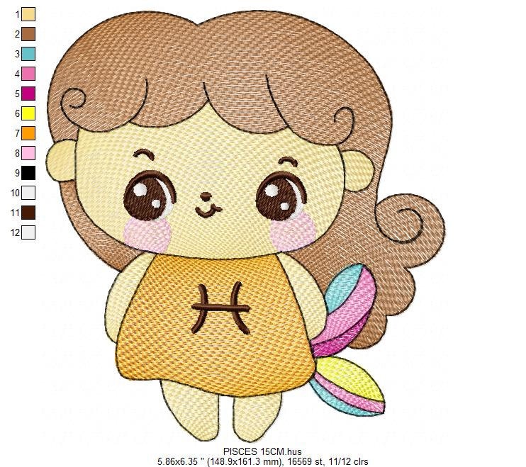 Pisces girl embroidery designs - Zodiac Signs embroidery design machine embroidery pattern - Pixie Fantasy Fairy - Pisces Astrological Sign Marcia Embroidery