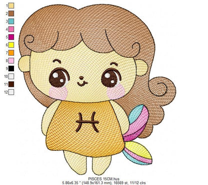 Pisces girl embroidery designs - Zodiac Signs embroidery design machine embroidery pattern - Pixie Fantasy Fairy - Pisces Astrological Sign Marcia Embroidery