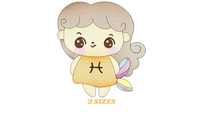 Pisces girl embroidery designs - Zodiac Signs embroidery design machine embroidery pattern - Pixie Fantasy Fairy - Pisces Astrological Sign Marcia Embroidery