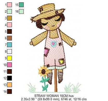Woman of straw embroidery design - Straw Woman embroidery designs machine embroidery pattern - Farm embroidery file - Girl embroidery design - Marcia Embroidery