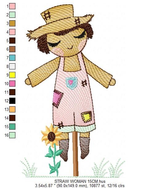 Woman of straw embroidery design - Straw Woman embroidery designs machine embroidery pattern - Farm embroidery file - Girl embroidery design - Marcia Embroidery