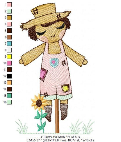 Woman of straw embroidery design - Straw Woman embroidery designs machine embroidery pattern - Farm embroidery file - Girl embroidery design - Marcia Embroidery