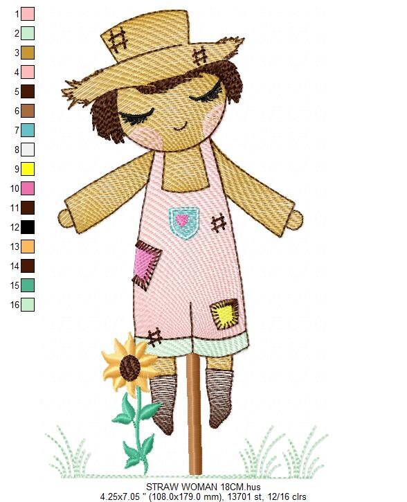 Woman of straw embroidery design - Straw Woman embroidery designs machine embroidery pattern - Farm embroidery file - Girl embroidery design - Marcia Embroidery