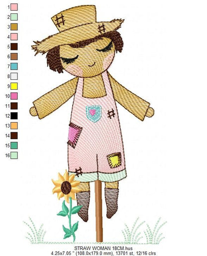 Woman of straw embroidery design - Straw Woman embroidery designs machine embroidery pattern - Farm embroidery file - Girl embroidery design - Marcia Embroidery