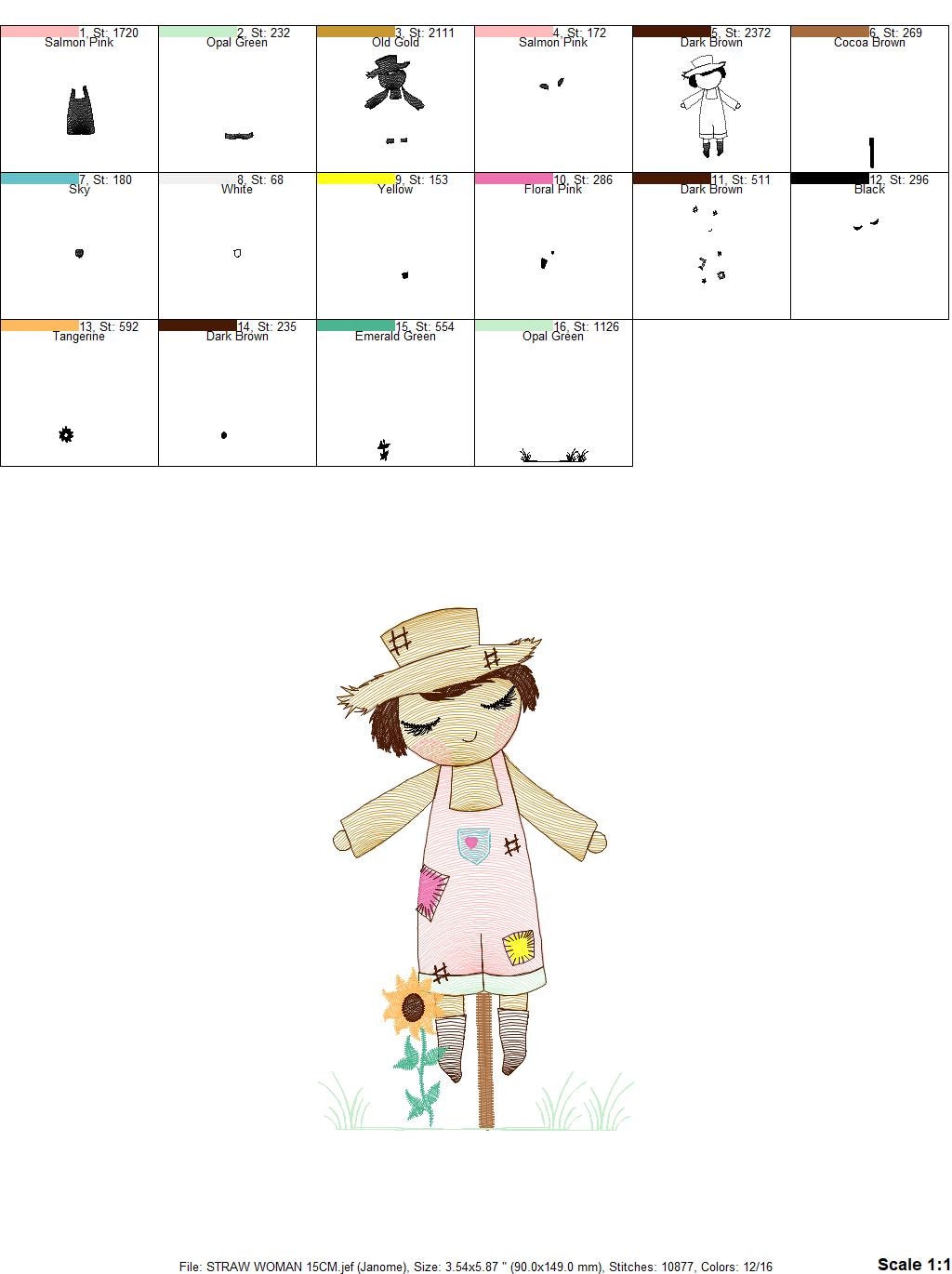 Woman of straw embroidery design - Straw Woman embroidery designs machine embroidery pattern - Farm embroidery file - Girl embroidery design - Marcia Embroidery