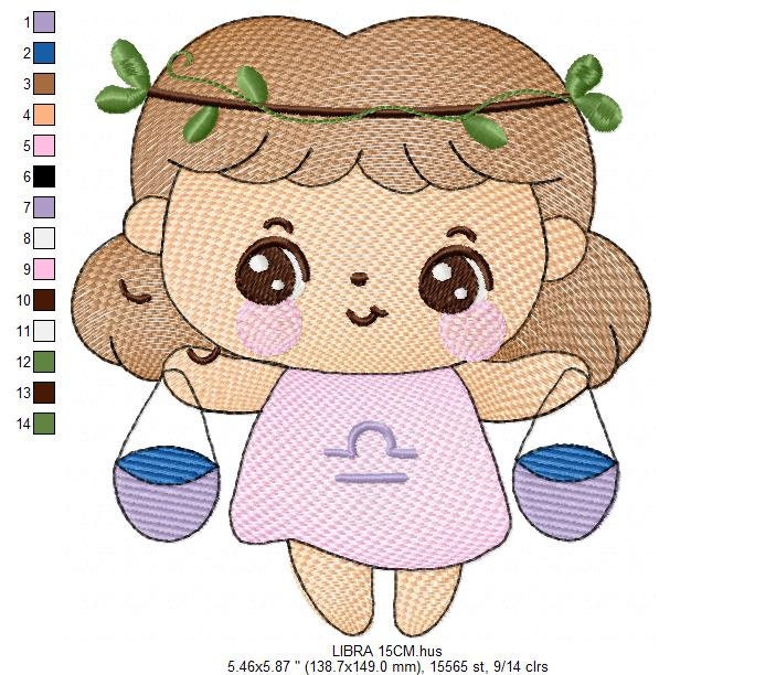 Libra girl embroidery designs - Zodiac Signs embroidery design machine embroidery pattern - Pixie Fantasy Fairy - Libra Astrological Sign Marcia Embroidery
