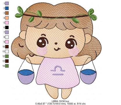 Libra girl embroidery designs - Zodiac Signs embroidery design machine embroidery pattern - Pixie Fantasy Fairy - Libra Astrological Sign Marcia Embroidery