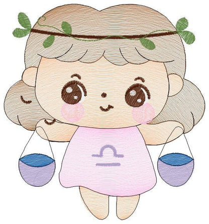 Libra girl embroidery designs - Zodiac Signs embroidery design machine embroidery pattern - Pixie Fantasy Fairy - Libra Astrological Sign Marcia Embroidery