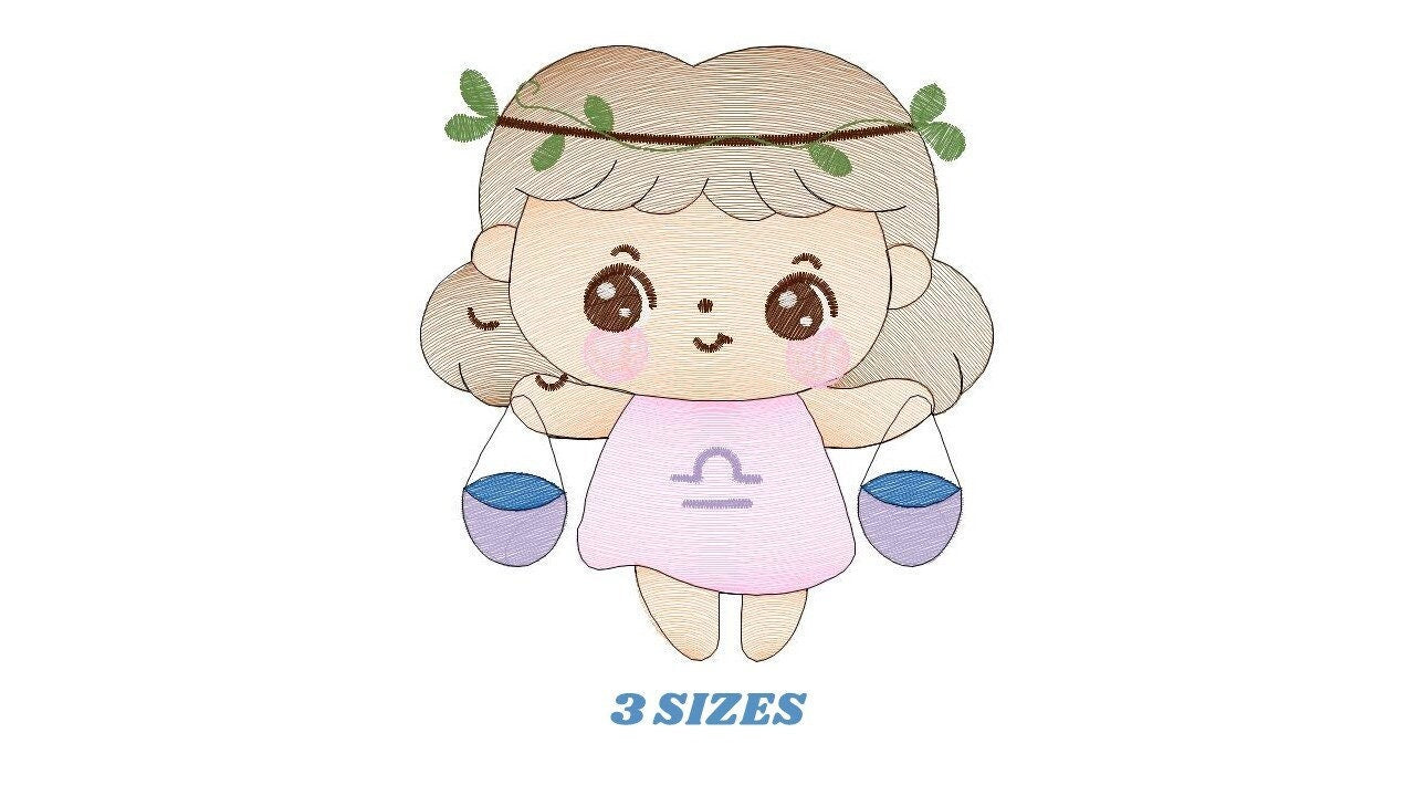 Libra girl embroidery designs - Zodiac Signs embroidery design machine embroidery pattern - Pixie Fantasy Fairy - Libra Astrological Sign Marcia Embroidery