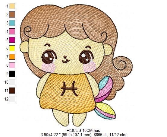 Pisces girl embroidery designs - Zodiac Signs embroidery design machine embroidery pattern - Pixie Fantasy Fairy - Pisces Astrological Sign Marcia Embroidery