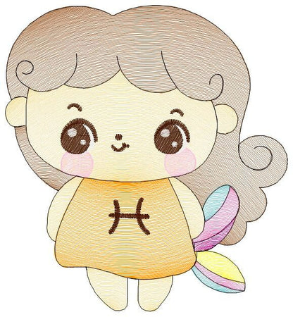 Pisces girl embroidery designs - Zodiac Signs embroidery design machine embroidery pattern - Pixie Fantasy Fairy - Pisces Astrological Sign Marcia Embroidery