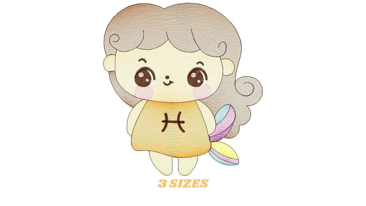 Pisces girl embroidery designs - Zodiac Signs embroidery design machine embroidery pattern - Pixie Fantasy Fairy - Pisces Astrological Sign Marcia Embroidery