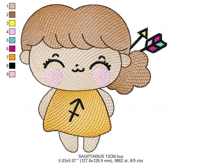 Sagittarius girl embroidery designs - Zodiac Signs embroidery design machine embroidery pattern - Pixie Fantasy Fairy - Astrological Sign Marcia Embroidery